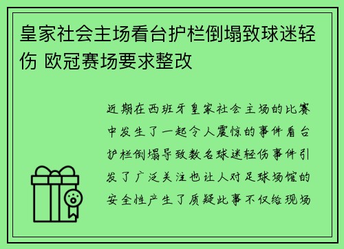 皇家社会主场看台护栏倒塌致球迷轻伤 欧冠赛场要求整改